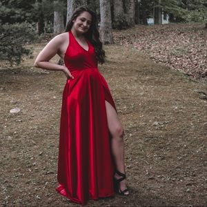 Red prom dress with slit